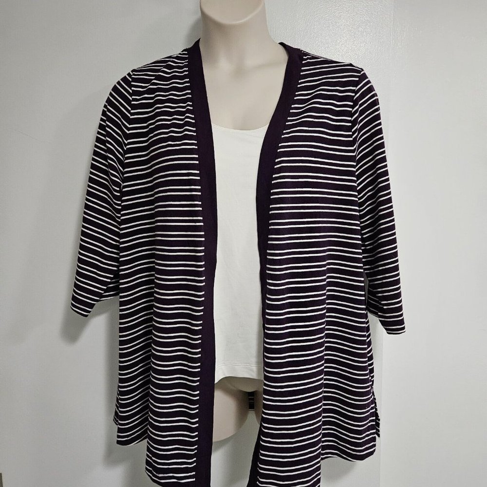 Catherine's‎ Plus Size 1X Purple Cotton Blend 3/4 Sleeve Open Jacket NEW